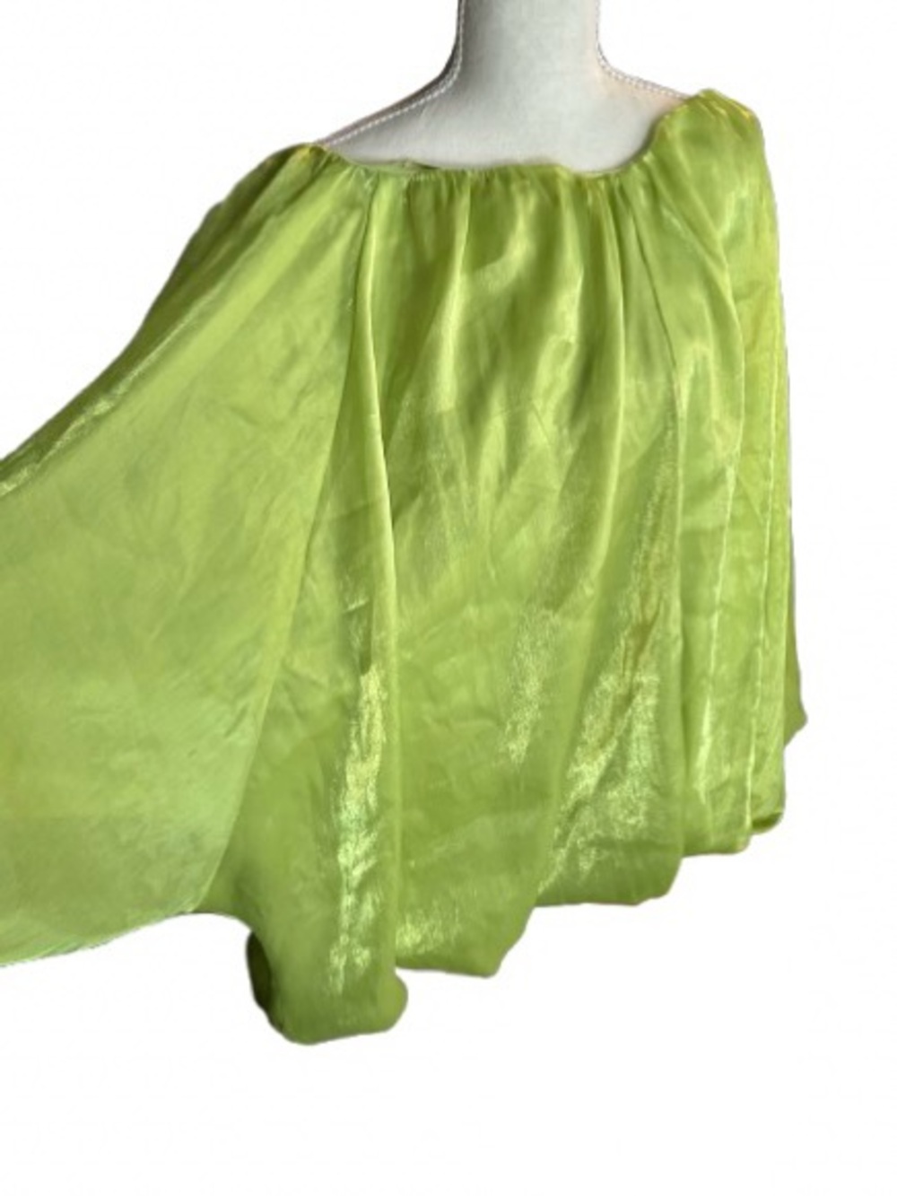 Oversized Mini Dress AKIRA Off-Shoulder Shiny Green Puffy Sleeved Large XL - Picture 7 of 13